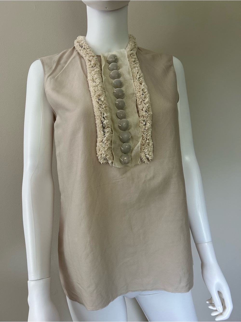 Lanvin Ete 2008 Alber Elbaz Archival Silk Blend Sleeveless Blouse FR 38